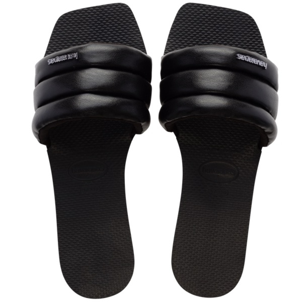 Havaianas Black Quilted Slide Sandals